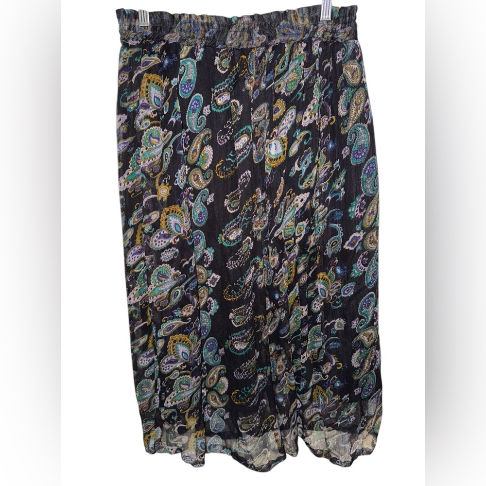 La Femme Paisley Print Black Maxi Skirt vintage jewel tones sz Medium elastic - Picture 1 of 6